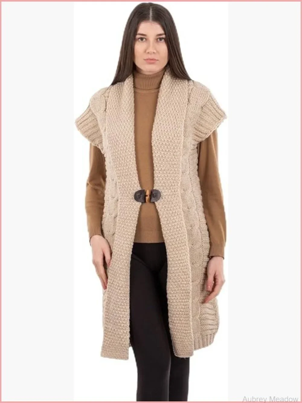 Sleeveless Shawl Collar Buttoned Cardigan Cable Knit Wool